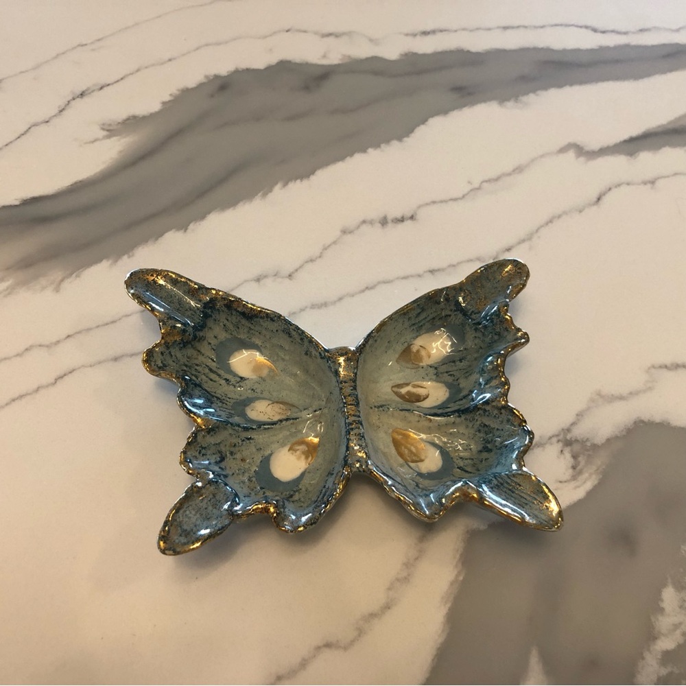 Hedi Schoop 50's Butterfly Shaped Ceramic Blue Decorative Trinket Dish